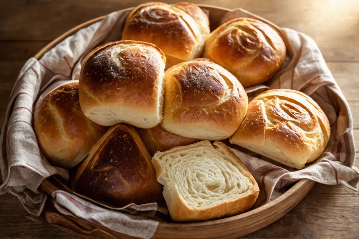 Freshly Baked Brown and Serve Rolls on a Kitchen Counter