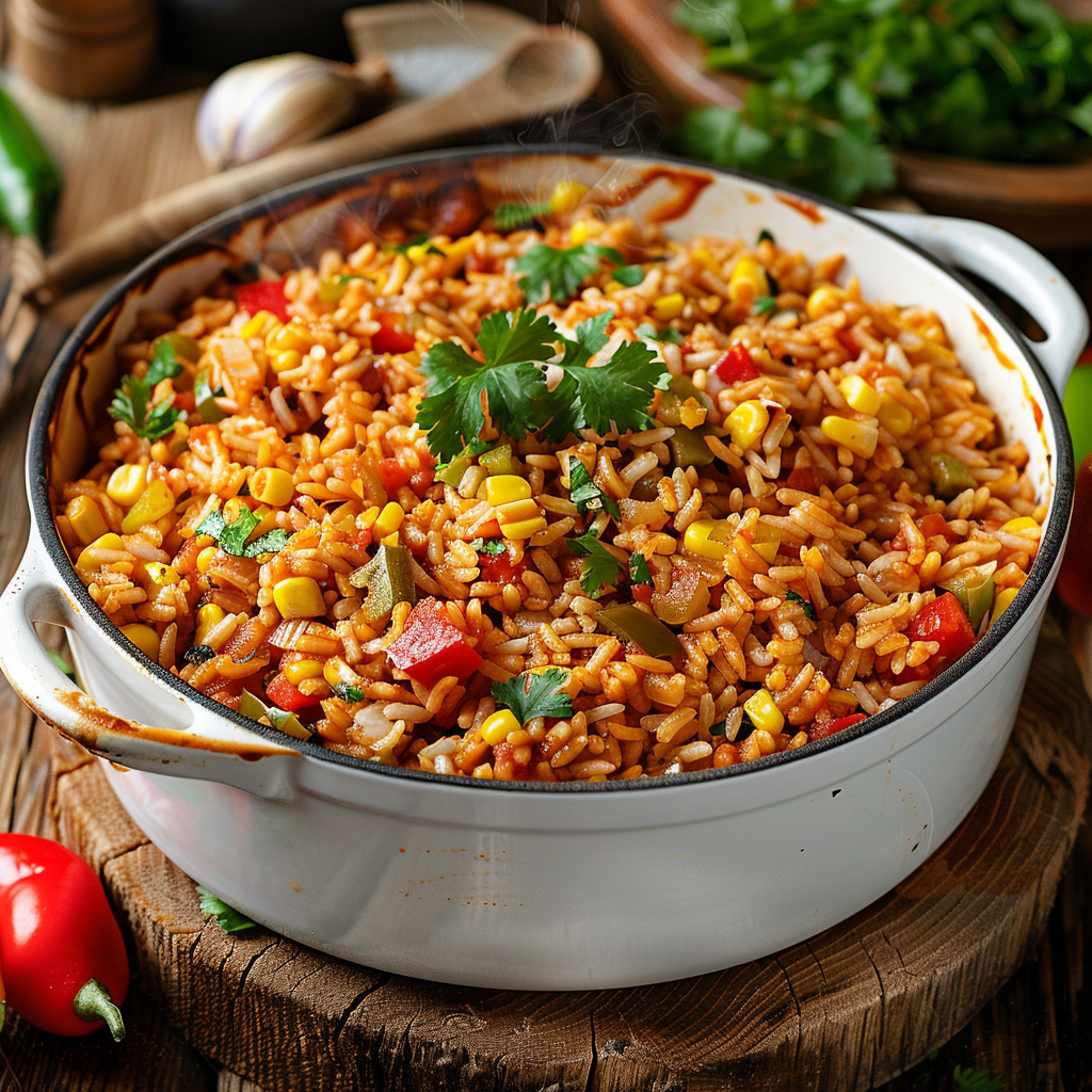 One pot Mexican rice casserole on a dining table